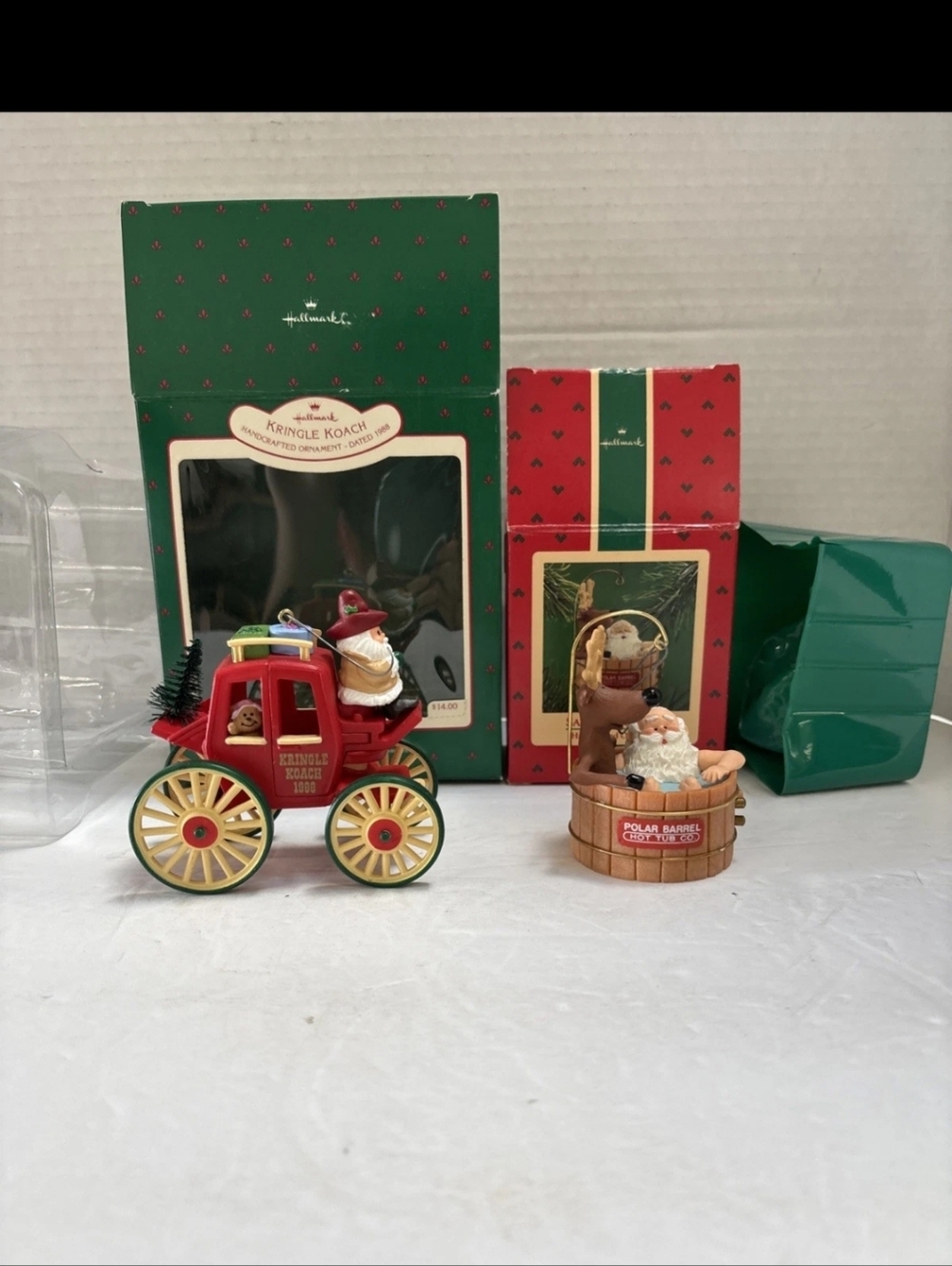Hallmark Kringle Koach & Polar Barrel Ornaments - Red, Green, Gold, Brown